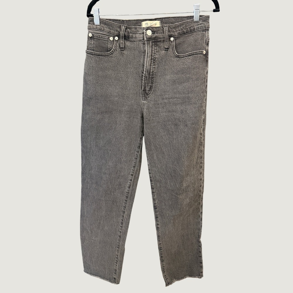 Madewell Perfect Vintage Straight Jean Womens 28T Black High Rise Raw Hem